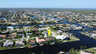 Großflächige Luftaufnahme des Wohngebiets in Cape Coral mit Lage des Hauses in erster Reihe am Wasser. - Traum-Urlaub-Florida