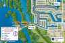 Illustrierte Karte mit Bootsroute von den Kanälen zum Fluss, markierten Orten und Brücke - Traum-Urlaub-Florida